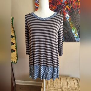 Matilda Jane Black and Gray Asymmetrical Top with Peter Pan Collar